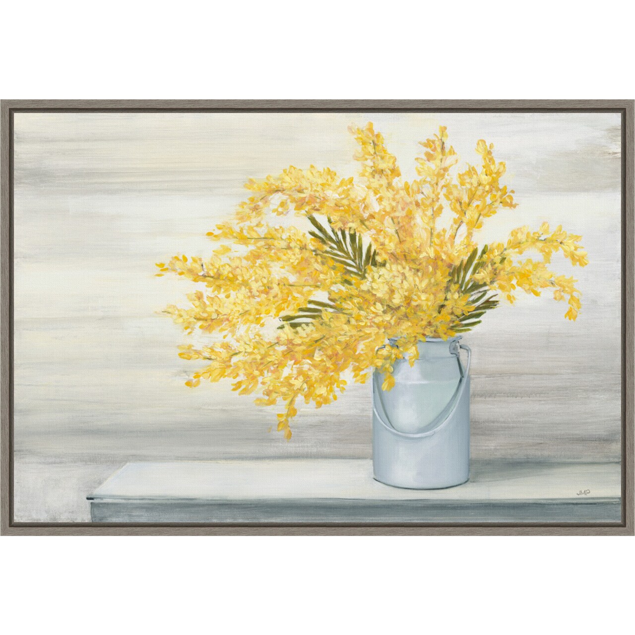 Golden Fall Floral Cuttings by Julia Purinton 23-in. W x 16-in. H. Canvas Wall Art Print Framed in Grey